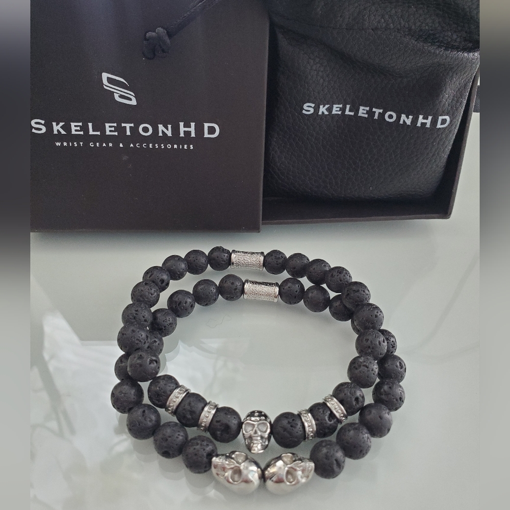 SkeletonHD Black Lava Rock Bead Bracelet Set - Picture 3 of 3